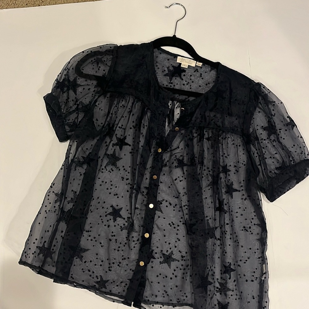 Sheer  navy blue short sleeve top